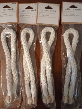 NEW Allen + Roth White Braided Rope Curtain Tiebacks Magnetic Closure- Set of 4